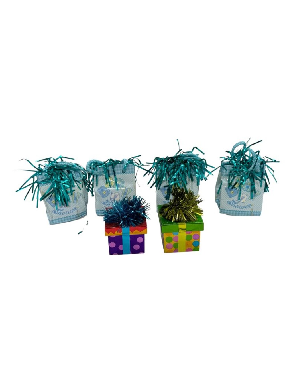 Baby Shower & Birthday Gift Bag Balloon Weights Set Of 6 With Decorative Tinsel